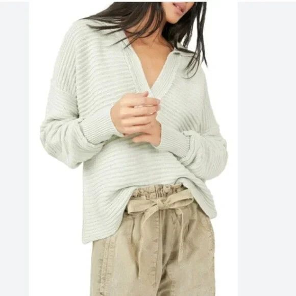 Free People Marlie Pullover Sweater Size Large Oversized Cotton Blend Mint Green - Picture 1 of 10